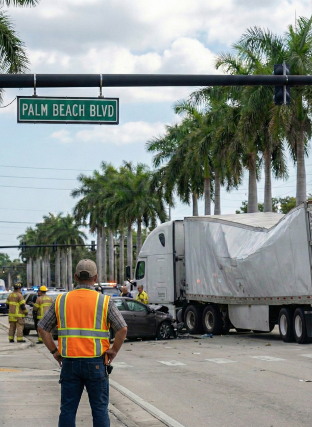 truck driver looking at truck accident