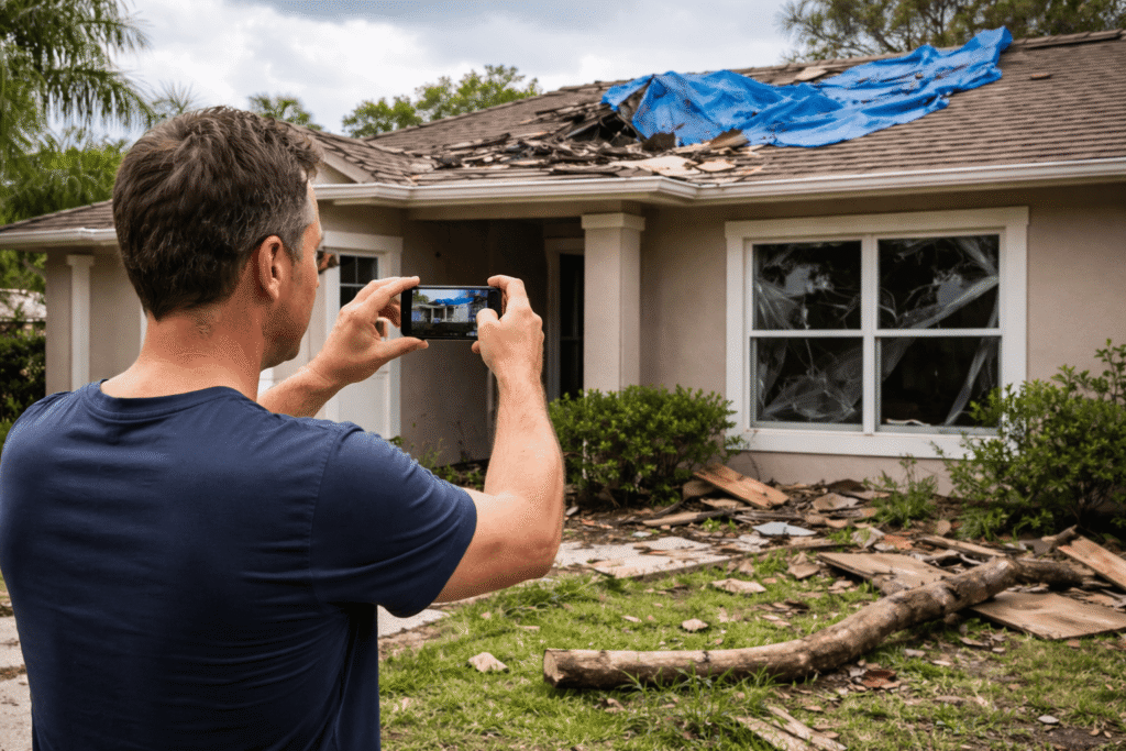 person documenting home damage from tornado