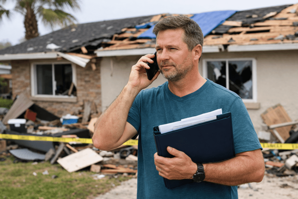 man filing tornado insurance claim

